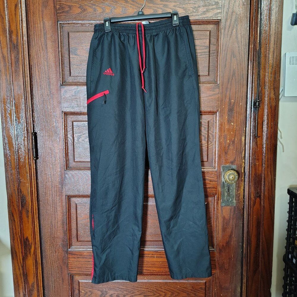 Adidas Wide Leg Black Red Streetwear Pants Mens Size L/T183